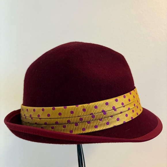 Vintage Womens Y2K 100% Wool Fedora Hat Burgundy Ribbon Band BLACK SaksFifthAve - Picture 5 of 8